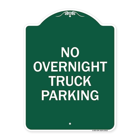 Signmission Designer Series No Overnight Truck Parking, Green & White Aluminum Sign, 18" x 24", GW-1824-23822 A-DES-GW-1824-23822